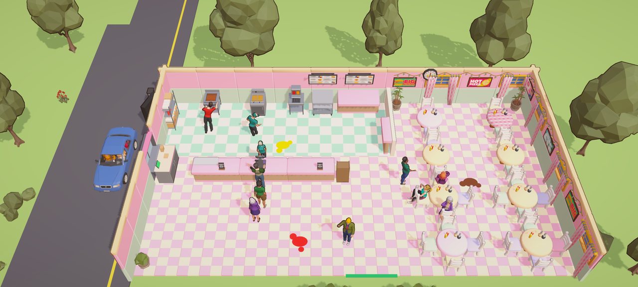 The restaurant restyled in the pink and mint Sweet Shop room theme