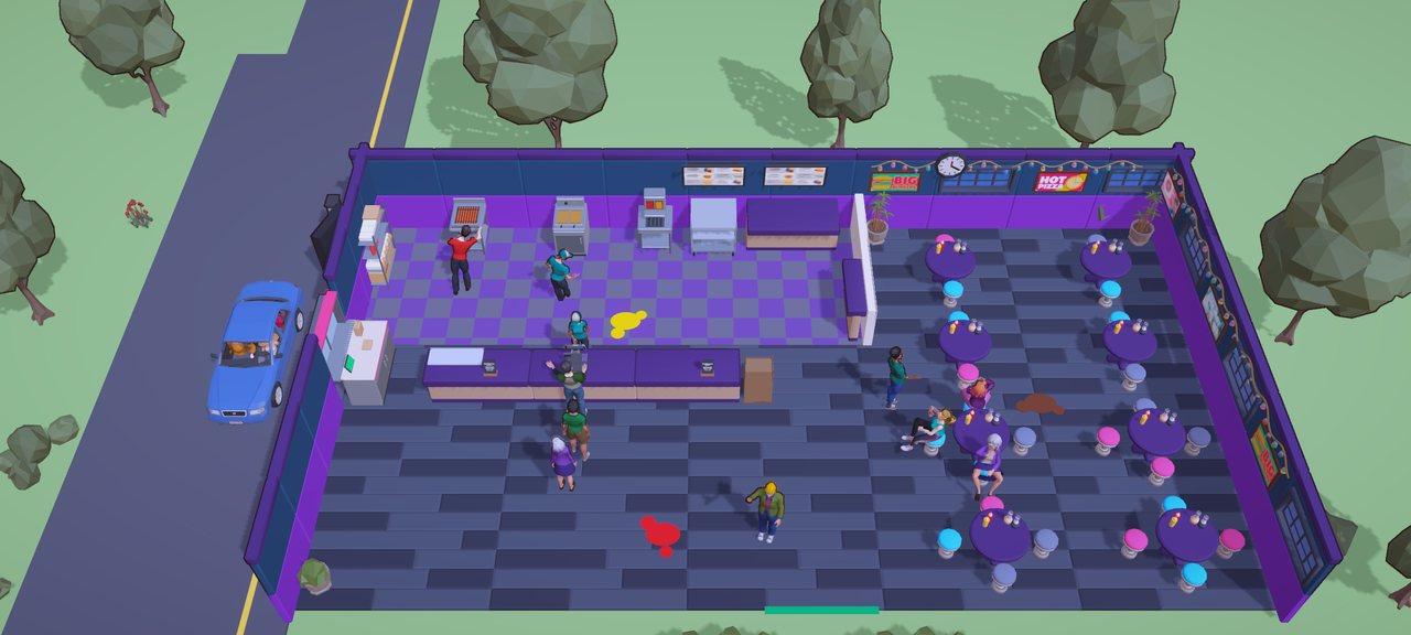 The restaurant in the purple and neon Night Owl room theme