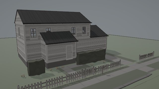 A two-storey house with a picket fence and a front yard, shown grayed out because it is still locked